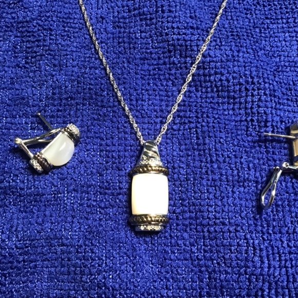 Contemporary Set, sterling silver chain with pendant and earrings - Picture 2 of 13